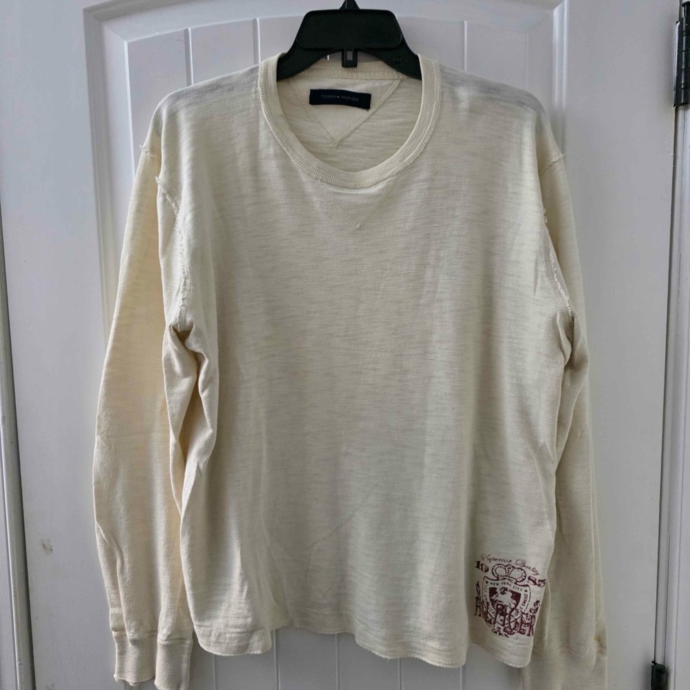 Cream Long Sleeve Shirt with Red Graphic
